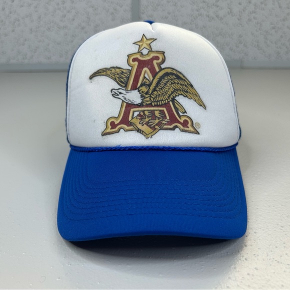 Anheuser-Busch Budweiser Beer Vintage Blue and White Trucker Hat Adult Size - Picture 5 of 11